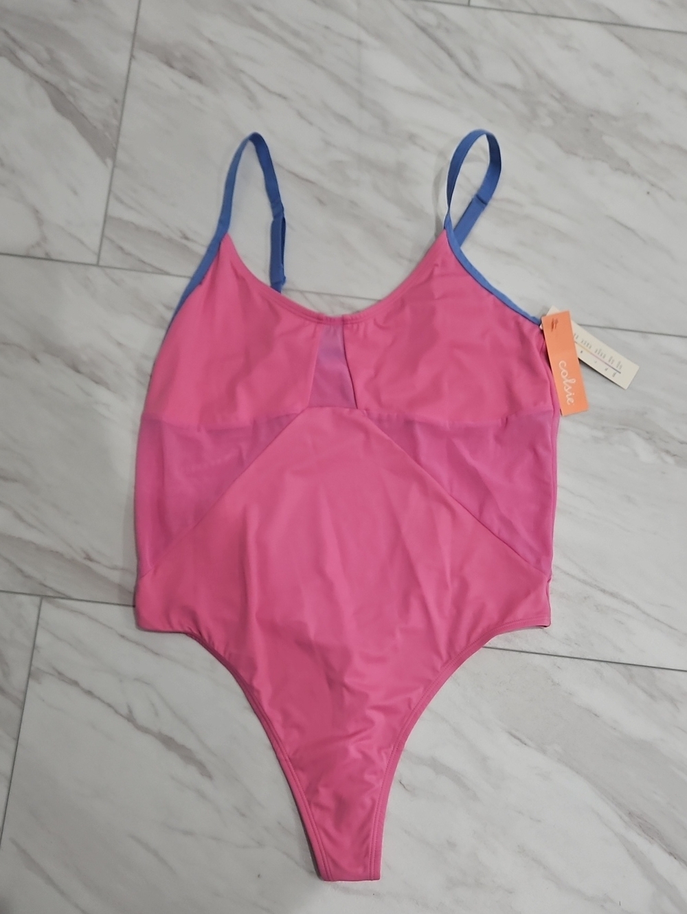 Pink Bodysuit with Blue Straps